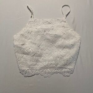 White Abercrombie Lace Spaghetti Strap Crop Tank Size Small